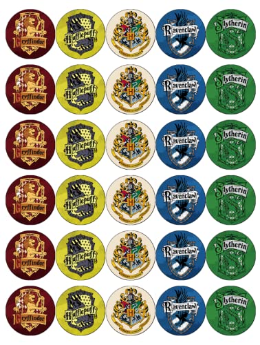 Ronnies-Bakery-Company 30 Harry Potter Wappen Haus Abzeichen Cupcake Topper Essbares Oblatpapier Fee Cake Toppers Geburtstagstorten von Ronnies-Bakery-Company