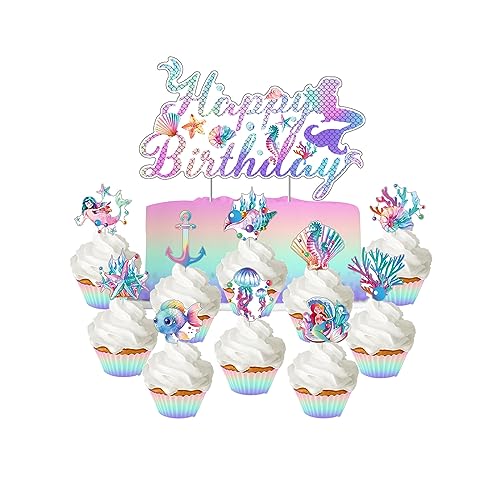 21 Stück Meerjungfrau Tortendeko,Meerjungfrau Geburtstag Deko Arielle Tortendeko Kuchen Deko Meerjungfrau Ocean Theme Topper Cake Topper Meerjungfrau für Mädchen Frauen Mermaid Party von Ronoza