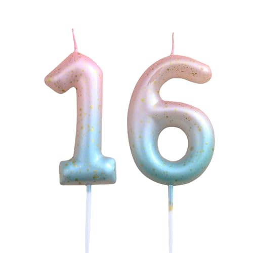 Ronoza® Geburtstagskerzen Zahlen 16, Geburtstagskerzen Kinder, Geburtstagskerze, Farbverlaufs Zahlen Kerzen Geburtstag, Geburtstagskerzen für Torte, Zahlenkerze, Kerze 16 Geburtstag von Ronoza