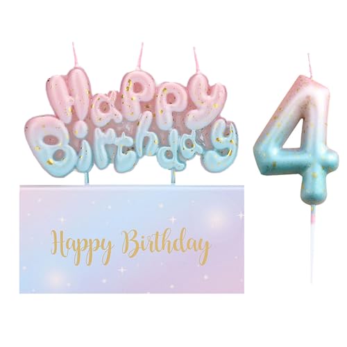 Ronoza® Geburtstagskerzen Zahlen 4 - Happy Birthday Kerze, Farbverlaufs Zahlen Buchstaben für Torte, Zahlenkerze, Kerze 4 Geburtstag von Ronoza