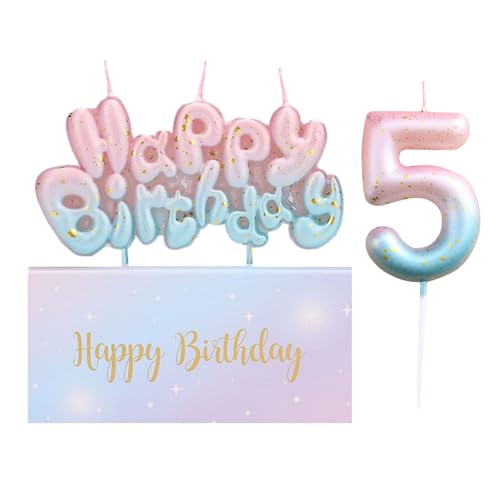 Ronoza® Geburtstagskerzen Zahlen 5, Happy Birthday Kerze, Farbverlaufs Zahlen Buchstaben, Kerze für Torte, Zahlenkerze für Kinder Geburtstag von Ronoza