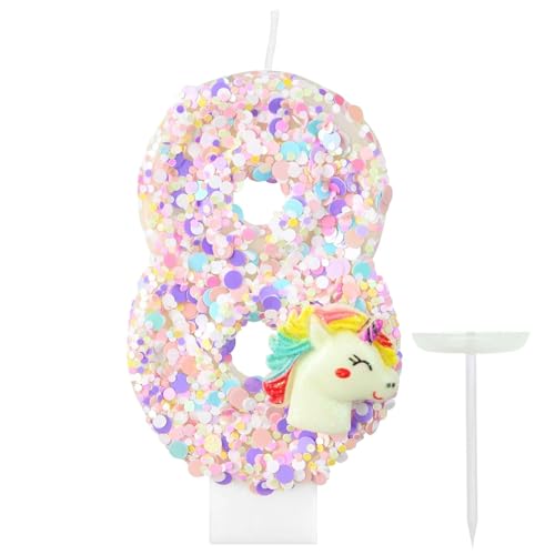 Ronoza Geburtstagskerzen Zahlen 8, Geburtstagskerzen Kinder, Pailletten Kerze, Geburtstagskerze, Einhorn Geburtstag Tortendeko, Geburtstagskerzen für Torte, Zahlenkerze, Kerze 8 Geburtstag von Ronoza