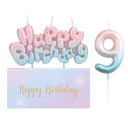 Ronoza® Geburtstagskerzen Zahlen 9, Geburtstagskerzen Kinder, Happy Birthday Kerze, Geburtstagskerze, Farbverlaufs Zahlen Buchstaben, Geburtstagskerzen für Torte, Zahlenkerze, Kerze 9 Geburtstag von Ronoza