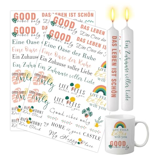 Ronoza 2 Stück Kerzentattoos, Wasserschiebefolie Kerzen Tattoo Home, Kerzenfolie Familie, Good Vibes Only (Familie C, 30x20cm) von Ronoza