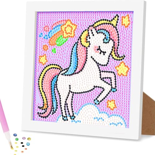Ronoza Einhorn Diamond Painting Kinder Mit Rahmen, Diamant Painting Bilder Einhorns, Für Diamond Painting Kinder ab 4-6-8 Jahre, Diamant Bilder Arts Craft für Schmuck Basteln Mädchen(17x17cm) von Ronoza