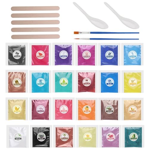 Ronoza Epoxidharz Farbe Mica Pulver Set, 24 Farben x 5 g Hochkonzentrierte Farbpigmente für Gießpulver, Epoxidharz, Pigmentpulver Gießpulver, Perlglanz Pigmente für Schmuck, Seifen, Kerzen, Badebomben von Ronoza