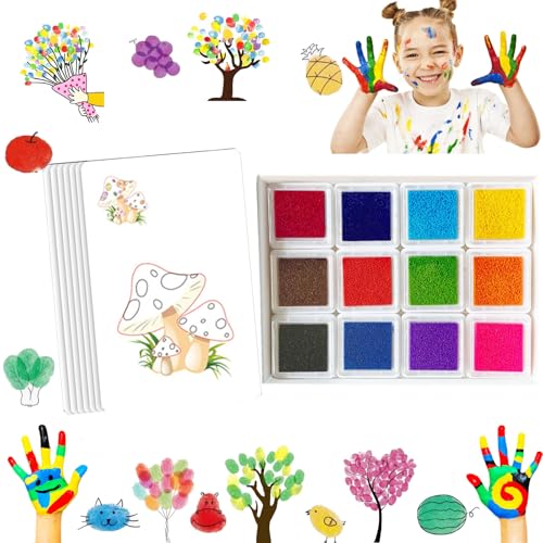 Ronoza Fingerfarben Kinder Ungiftig ab 1 Jahr, 12 Farben Fingermalfarben für Kinder Ungiftig mit Malbuch, Sicherer Fingermalfarbe, Fingerfarbe Baby, 30 Seiten Fingerstempel Set Fingerfarben von Ronoza