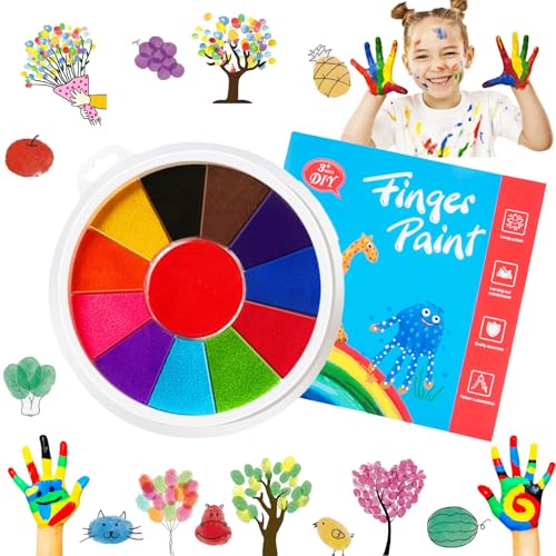Ronoza Fingerfarben Kinder Ungiftig ab 1 Jahr, 12 Farben Fingermalfarben für Kinder Ungiftig mit Malbuch, Sicherer Fingermalfarbe, Fingerfarbe Baby, 40 Seiten Fingerstempel Set Fingerfarben von Ronoza