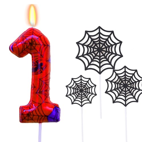 Ronoza Geburtstagskerzen Zahlen 1 (Spidey Deko), Kerzen Geburtstag, Grüne Geburtstagskerze, Spidey 1, Geburtstagskerzen für Torte, Kerze 1, Kerzen Zahlen (mit Tortendeko Spinnennetz Set) von Ronoza