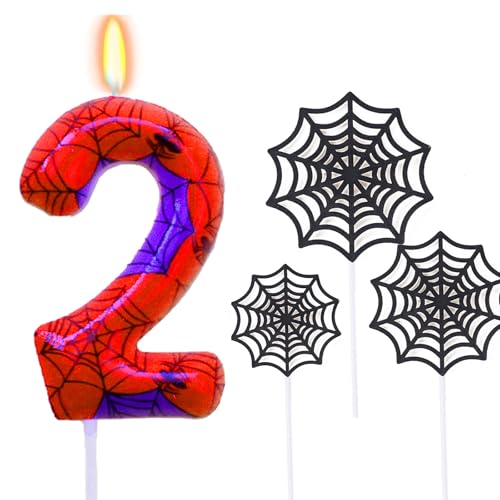 Ronoza Geburtstagskerzen Zahlen 2 (Spidey Deko), Kerzen Geburtstag, Grüne Geburtstagskerze, spidey 2, Geburtstagskerzen für Torte, Kerze 2, Kerzen Zahlen (mit Tortendeko Spinnennetz Set) von Ronoza