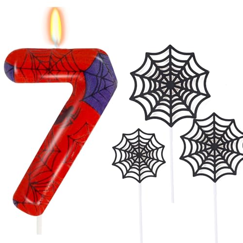 Ronoza Geburtstagskerzen Zahlen 7 (Spidey Deko), Kerzen Geburtstag, Grüne Geburtstagskerze, spidey 7, Geburtstagskerzen für Torte, Kerze 7, Kerzen Zahlen (mit Tortendeko Spinnennetz Set) von Ronoza