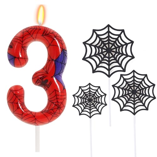 Ronoza Geburtstagskerzen Zahlen 3 (Spidey Deko), Kerzen Geburtstag, Grüne Geburtstagskerze, spidey 3, Geburtstagskerzen für Torte, Kerze 3, Kerzen Zahlen (mit Tortendeko Spinnennetz Set) von Ronoza