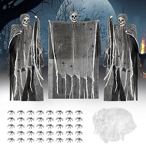 3 Stück Halloween Deko Hängend Hexe Skelett Geister de 38.1in,100G Spinnweben Deko Halloween Spinnen Netz Dekoration Mit 40Pcs Schwarze Spinne,Halloween Garten Party Outdoor Spukhaus Dekoration 3 Stück Halloween Deko Hängend Hexe Skelett Geister de 38.1in,100G Spinnweben Deko Halloween Spinnen Netz Dekoration Mit 40Pcs Schwarze Spinne,Halloween Garten Party Outdoor Spukhaus Dekoration von Ronronner
