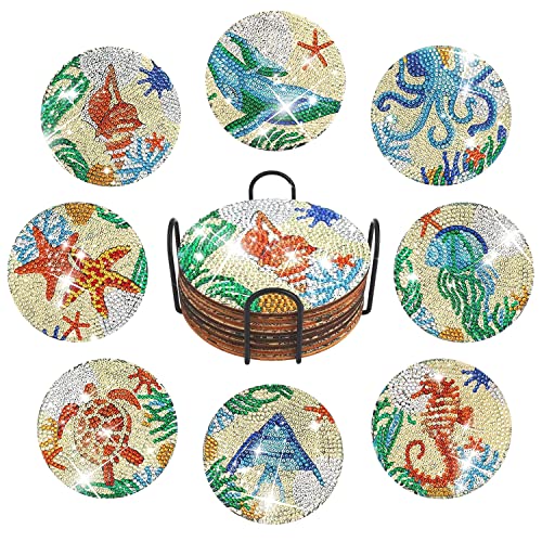 Ronronner Diamond Painting Untersetzer, 8er Diamond Painting Coaster, DIY 5D Keramik Untersetzer, Boho Deko Untersetzer Holz Mit Halter, Kerzen Untersetzer Ist Geeignet FüR GläSer WeingläSer - Ozean Ronronner Diamond Painting Untersetzer, 8er Diamond Painting Coaster, DIY 5D Keramik Untersetzer, Boho Deko Untersetzer Holz Mit Halter, Kerzen Untersetzer Ist Geeignet FüR GläSer WeingläSer - Ozean von Ronronner