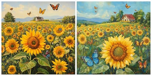 2 Stücke Diamond Painting Sonnenblume, Diamant Painting Bilder Erwachsene, 5D DIY Mosaik Bastelset Erwachsene Haus Dekoration, ideale Geschenk für Mädchen ab 10 Jahre und Anfänger Haus 20x20 cm S439 von Roogsoo