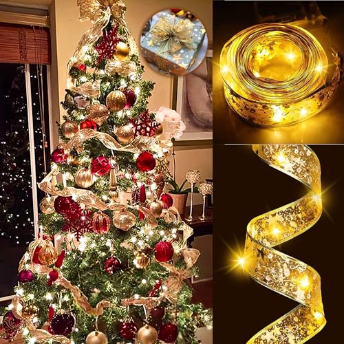 Roomark 10M Weihnachtsband Lichter mit 100 LED, Weihnachtabaum Lichter für Halloween Weihnachten Neujahr Hochzeit Party Dekorationen, Warm Lichter Batteriebetrieben (Nicht Enthalten) von Roomark