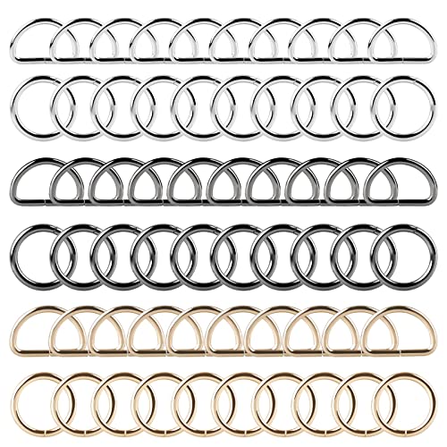 Roosea 30 Stück D ringe 30mm, mit 30 Stück O ringe metall 25mm, Taschenringe, halbringe für taschen, Taschenzubehör für Tasche Schnalle Gurte(Silber + Gold + Pistole Schwarz) von Roosea