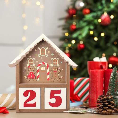 Roowest Weihnachts-Countdown-Dekorationen, Lebkuchenhaus-geformter Countdown aus Holz mit Holzblock, 24 Tage Weihnachts-Adventskalender, Weihnachtsdekoration für Weihnachten, Zuhause, Tischkamin Roowest Weihnachts-Countdown-Dekorationen, Lebkuchenhaus-geformter Countdown aus Holz mit Holzblock, 24 Tage Weihnachts-Adventskalender, Weihnachtsdekoration für Weihnachten, Zuhause, Tischkamin von Roowest