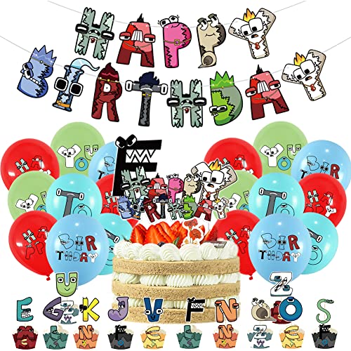 Ropniik Anime/Cartoon Alphabet Birthday Party Decorations, 32PCS mit Banner, Ballons, Kuchendekoration & Cupcake-Topper in bunten Farben von Ropniik