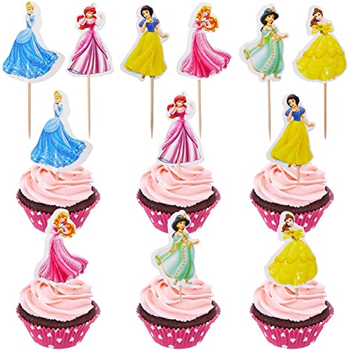 Prinzessin cake Toppers, 24stück Prinzessin Cupcake Toppers for Mädchen Children Princess Theme Party Birthday Party Cake Decoration Supplies (6 Stil) von Ropniik