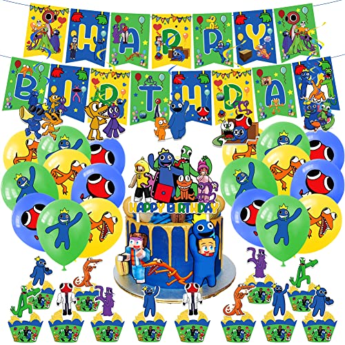 Rainbow Geburtstagsdeko,38 Stück Rainbow Luftballons Geburtstag, Rainbow Geburtstags Banner,Rainbow Cake Topper,Cupcake Topper Für Kinder Party Dekoration von Ropniik