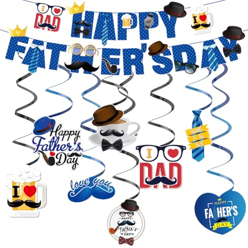 Ropniik 7 Stück Partydekorationen Zum Vatertag,Happy Father's Day Banner,Best Dad Day Hanging Swirls,Hängende Fahne Hintergrundflagge Partyzubehör Zum Vatertag von Ropniik