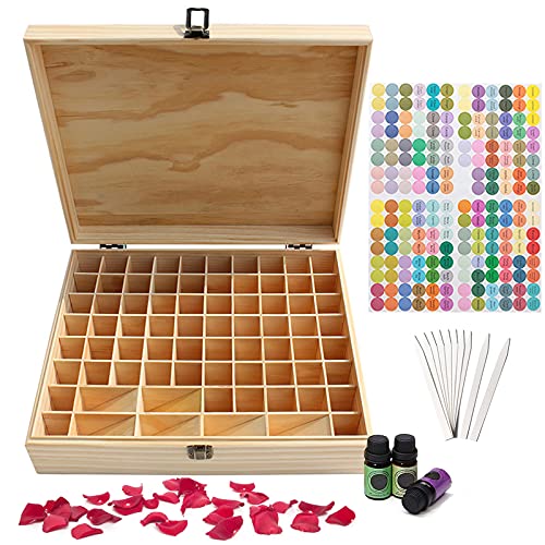 RoseFlower 74 Slots Ätherisches Öl Box aus Holz - Ideales Aufbewahrungsbox Organisator für Ätherische Öle, Duftöle, Lippenstift Nagellack von RoseFlower