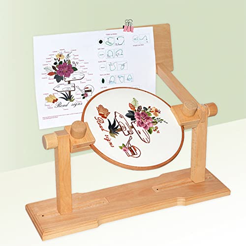 RoseFlower Kreuzstich Ständer Stickrahmen Holz Drehbarer Stickständer für Tisch Embroidery Hoop Stand Kreuzstichrahmen Einstellbare Nähwerkzeuge, DIY Handwerk Stickerei Nähen Werkzeuge #3 von RoseFlower