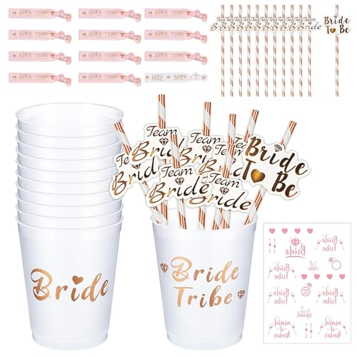 12 Stück JGA Becher 450ml Team Bride Tassen Wiederverwendbar Bachelorette Party Cup Party Accessories Deko Rosegold für Bridal Shower Verlobungsfeier Junggesellenabschied frauen Party von Rosedreamer
