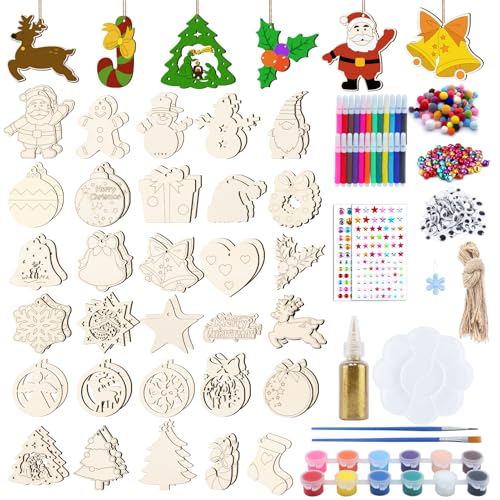 294 Stück Weihnachten Holzanhänger Zum Bemalen, DIY Weihnachtsdekoration Kinder Set Mit Aquarellstift, Schnur, Pinsel, Pigmente Und Palette 294 Stück Weihnachten Holzanhänger Zum Bemalen, DIY Weihnachtsdekoration Kinder Set Mit Aquarellstift, Schnur, Pinsel, Pigmente Und Palette von Roselee