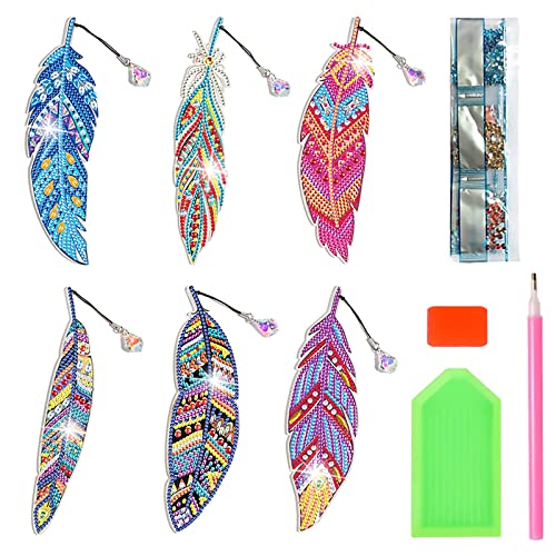 Roselee 6 Stück Diamond Painting Lesezeichen 5D DIY Diamant Malerei Lesezeichen mit Kristall Anhänger, Bookmark Feder Diamond Painting Kinder Set für Seiten Markierungen Roselee 6 Stück Diamond Painting Lesezeichen 5D DIY Diamant Malerei Lesezeichen mit Kristall Anhänger, Bookmark Feder Diamond Painting Kinder Set für Seiten Markierungen von Roselee