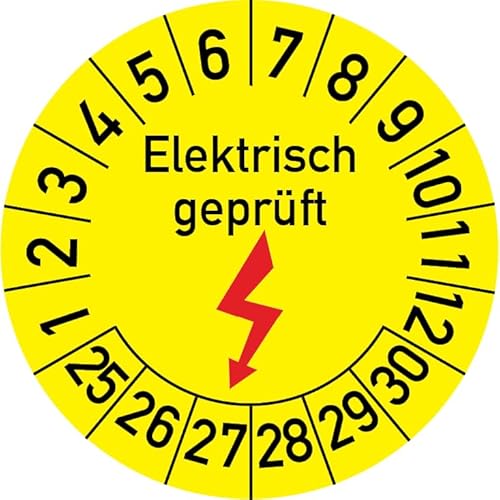 Elektrisch geprüft Prüfplakette, 100 Stück, in verschiedenen Größen, Prüfetikett Prüfsiegel Plakette Elektroprüfung (20 mm Ø) von Rosenbaum Offsetdruck