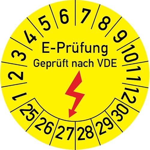 Elektro-Prüfung Geprüft nach VDE Prüfplakette, 250 Stück, in verschiedenen Größen, Prüfetikett Prüfsiegel Plakette Elektroprüfung (25 mm Ø) von Rosenbaum Offsetdruck