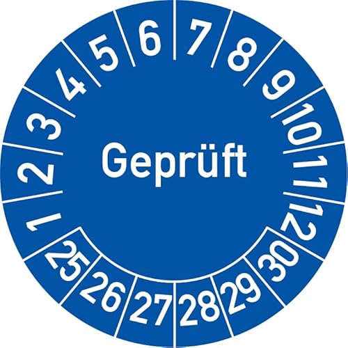 Geprüft Prüfplakette, 100 Stück, in verschiedenen Farben und Größen, Prüfetikett Prüfsiegel Plakette (20 mm Ø, Blau) von Rosenbaum Offsetdruck