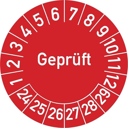 Geprüft Prüfplakette, 100 Stück, in verschiedenen Farben und Größen, Prüfetikett Prüfsiegel Plakette (20 mm Ø, Rot) von Rosenbaum Offsetdruck