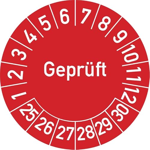 Geprüft Prüfplakette, 100 Stück, in verschiedenen Farben und Größen, Prüfetikett Prüfsiegel Plakette (20 mm Ø, Rot) von Rosenbaum Offsetdruck