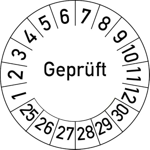 Geprüft Prüfplakette, 100 Stück, in verschiedenen Farben und Größen, Prüfetikett Prüfsiegel Plakette (20 mm Ø, Weiß) von Rosenbaum Offsetdruck