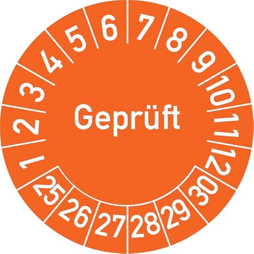 Geprüft Prüfplakette, 100 Stück, in verschiedenen Farben und Größen, Prüfetikett Prüfsiegel Plakette (30 mm Ø, Orange) von Rosenbaum Offsetdruck