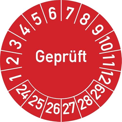 Geprüft Prüfplakette, 250 Stück, in verschiedenen Farben und Größen, Prüfetikett Prüfsiegel Plakette (20 mm Ø, Rot) von Rosenbaum Offsetdruck