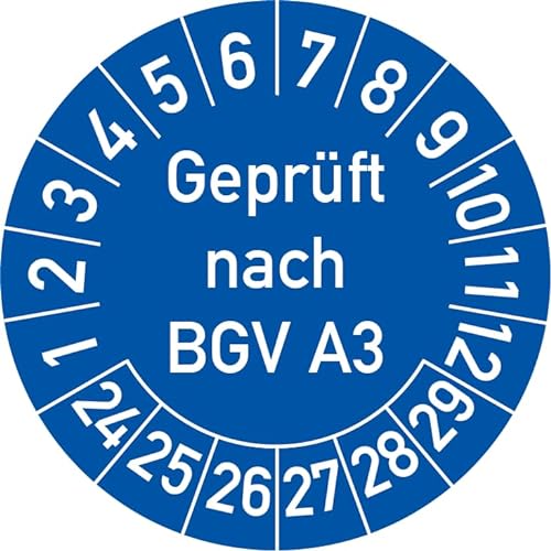 Geprüft nach BGV A3 Prüfplakette, 250 Stück, in verschiedenen Farben und Größen, Prüfetikett Prüfsiegel Plakette (30 mm Ø, Blau) von Rosenbaum Offsetdruck