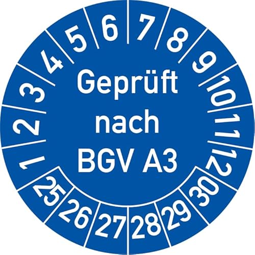 Geprüft nach BGV A3 Prüfplakette, 250 Stück, in verschiedenen Farben und Größen, Prüfetikett Prüfsiegel Plakette (30 mm Ø, Blau) von Rosenbaum Offsetdruck