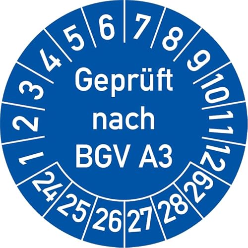 Geprüft nach BGV A3 Prüfplakette, 250 Stück, in verschiedenen Farben und Größen, Prüfetikett Prüfsiegel Plakette (30 mm Ø, Blau) von Rosenbaum Offsetdruck