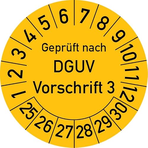 Geprüft nach DGUV Vorschrift 3 Prüfplakette, 100 Stück, in verschiedenen Farben und Größen, Prüfetikett Prüfsiegel Plakette DGUV V3 (20 mm Ø, Gelb) von Rosenbaum Offsetdruck