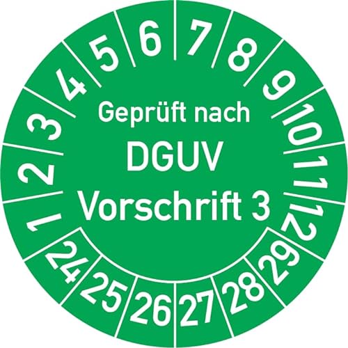 Geprüft nach DGUV Vorschrift 3 Prüfplakette, 100 Stück, in verschiedenen Farben und Größen, Prüfetikett Prüfsiegel Plakette DGUV V3 (20 mm Ø, Grün) von Rosenbaum Offsetdruck