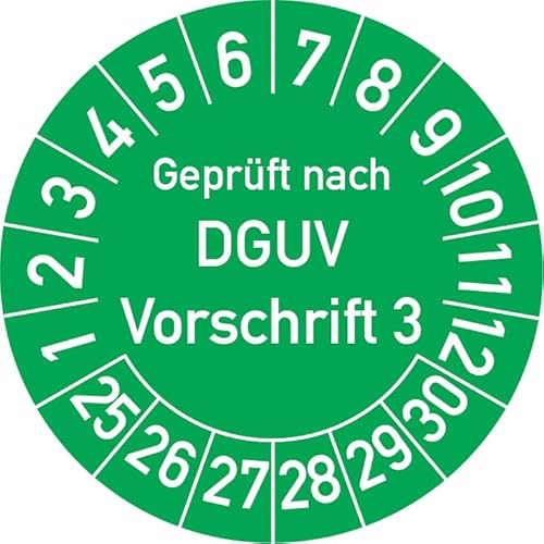 Geprüft nach DGUV Vorschrift 3 Prüfplakette, 100 Stück, in verschiedenen Farben und Größen, Prüfetikett Prüfsiegel Plakette DGUV V3 (20 mm Ø, Grün) von Rosenbaum Offsetdruck