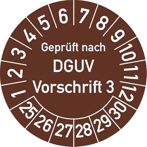 Geprüft nach DGUV Vorschrift 3 Prüfplakette, 100 Stück, in verschiedenen Farben und Größen, Prüfetikett Prüfsiegel Plakette DGUV V3 (30 mm Ø, Braun) von Rosenbaum Offsetdruck