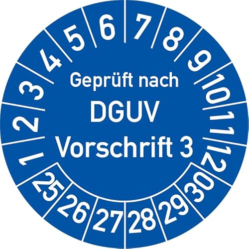 Geprüft nach DGUV Vorschrift 3 Prüfplakette, 100 Stück, in verschiedenen Farben und Größen, Prüfetikett Prüfsiegel Plakette DGUV V3 (30 mm Ø, Blau) von Rosenbaum Offsetdruck