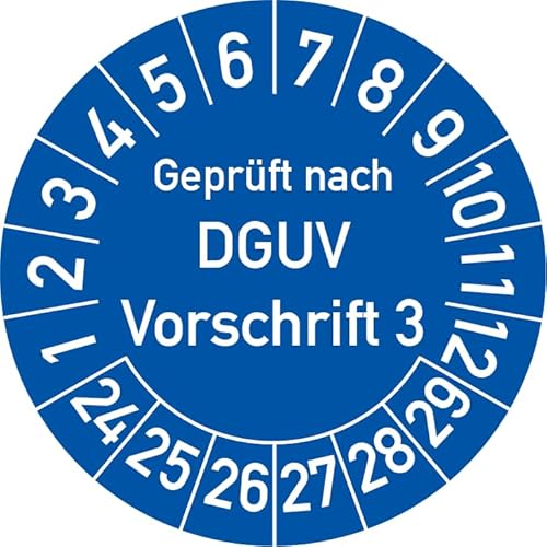 Geprüft nach DGUV Vorschrift 3 Prüfplakette, 100 Stück, in verschiedenen Farben und Größen, Prüfetikett Prüfsiegel Plakette DGUV V3 (30 mm Ø, Blau) von Rosenbaum Offsetdruck