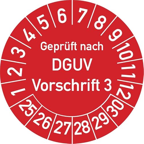 Geprüft nach DGUV Vorschrift 3 Prüfplakette, 100 Stück, in verschiedenen Farben und Größen, Prüfetikett Prüfsiegel Plakette DGUV V3 (30 mm Ø, Rot) von Rosenbaum Offsetdruck