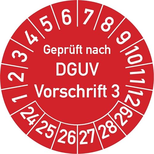 Geprüft nach DGUV Vorschrift 3 Prüfplakette, 100 Stück, in verschiedenen Farben und Größen, Prüfetikett Prüfsiegel Plakette DGUV V3 (30 mm Ø, Rot) von Rosenbaum Offsetdruck